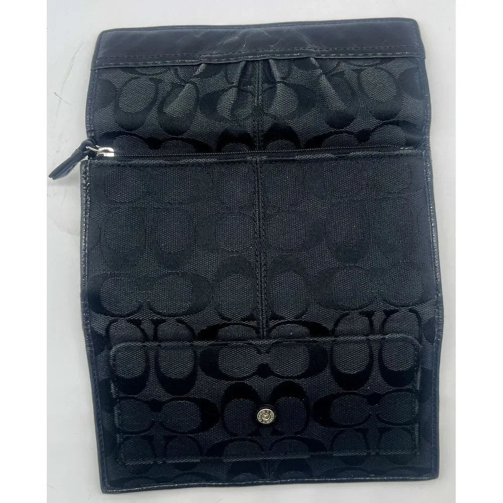 Coach Vintage Black‎ Fabric Jacquard Signature Canvas Trifold Wallet